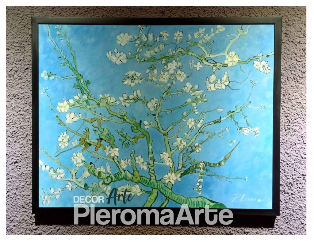 Vemos una de las pinturas de Van Gogh llamada Almendro en Flor, vemos el logo de la galería de Arte Decorarte de Pleroma Arte