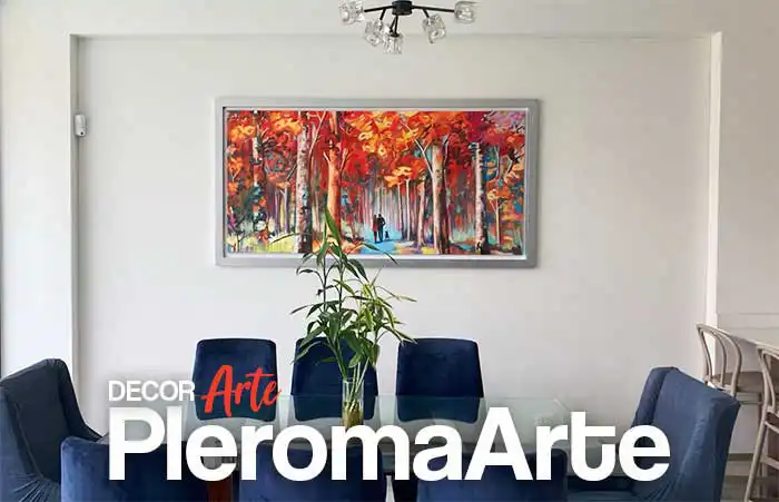 Vemos un cuadro decorativo grande donde se aprecia un paisaje, el cuadro decorativo se encuentra en la sección de cuadros decorativos de la galería de arte Pleroma Arte