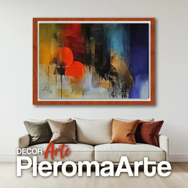 Cuadros abstractos modernos "Tendencia Elegante" con marco de cedro, resaltando su calidez y naturalidad. Galería de Arte Pleroma Arte.