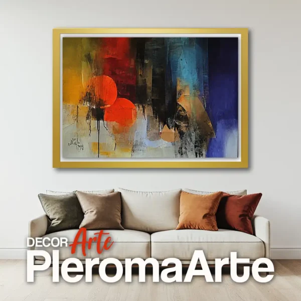 Cuadros abstractos modernos "Tendencia Elegante" con marco champagne, ofreciendo un equilibrio elegante. Galería de Arte Pleroma Arte.