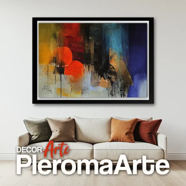 Cuadros abstractos modernos "Tendencia Elegante" con marco negro, resaltando el contraste y la profundidad de sus tonos vibrantes. Galería de Arte Pleroma Arte.