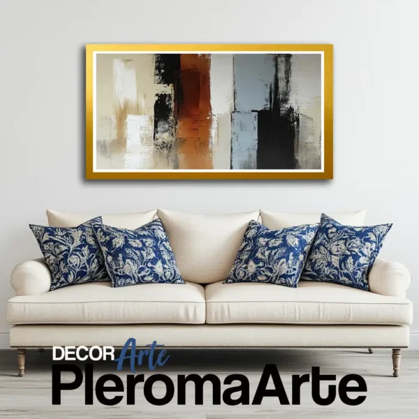 Cuadros decorativos 'Donde Nace la Calma' con marco dorado, pintados en óleo y acrílico sobre lienzo, ideales para transformar espacios con elegancia y serenidad