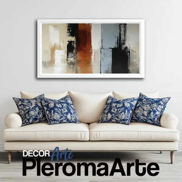 Cuadros decorativos 'Donde Nace la Calma' con marco blanco, una obra abstracta en óleo y acrílico sobre lienzo, ideal para ambientes luminosos y elegantes