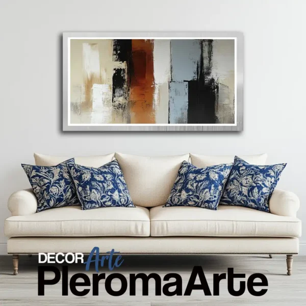 Cuadros decorativos 'Donde Nace la Calma' con marco plateado, una obra abstracta en óleo y acrílico sobre lienzo, ideal para ambientes modernos y elegantes.