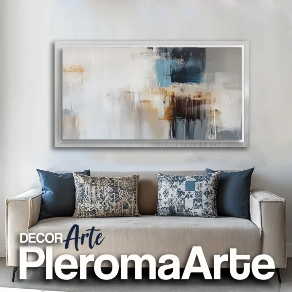 Cuadros elegantes "Reflejo Profundo" con marco plateado, una obra abstracta de Pleroma Arte que transmite sofisticación y equilibrio a través de su composición armoniosa. 