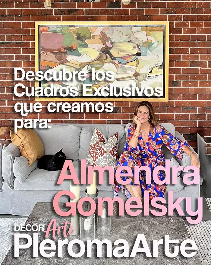 Observamos los cuadros para sala diseñados y creados por Pleroma Arte para la prestigiosa conductora de televisión Almendra Gomelsky