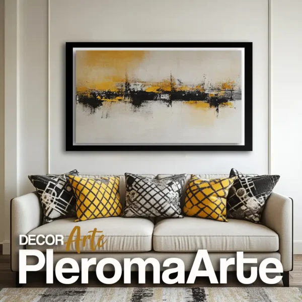 Cuadros para sala "Horizonte del Sol" con marco negro, resaltando contraste y profundidad.