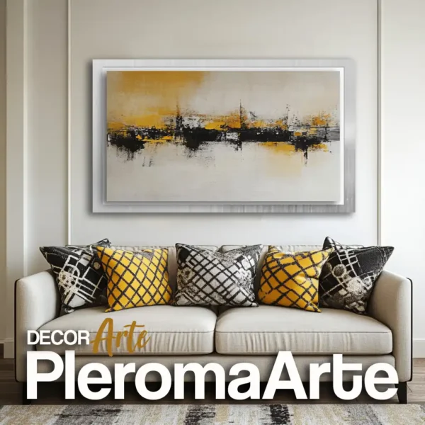 Cuadros para sala "Horizonte del Sol" con marco plateado, un diseño moderno y sofisticado.