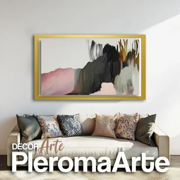 Cuadros para sala "Primavera" con marco champagne, suavidad y equilibrio en una pieza única.