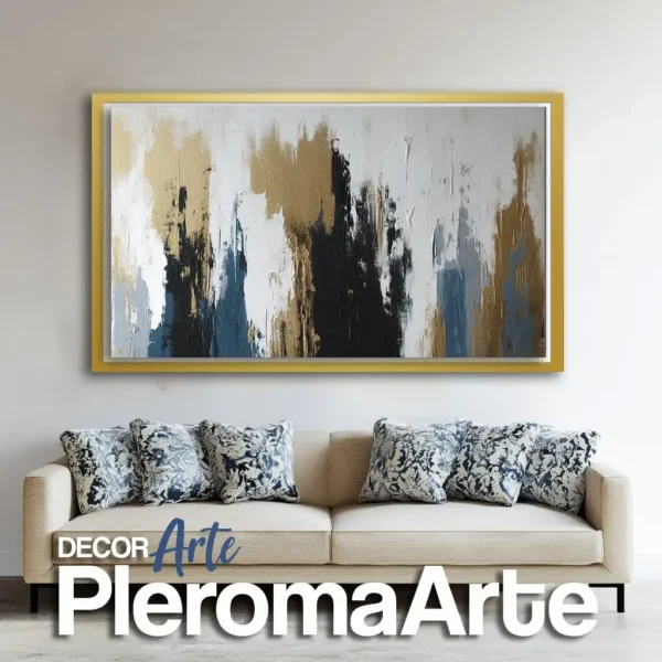 Pinturas abstractas "Solar" con marco champagne, agregando un toque de sutileza y refinamiento. Galería de Arte Pleroma Arte.