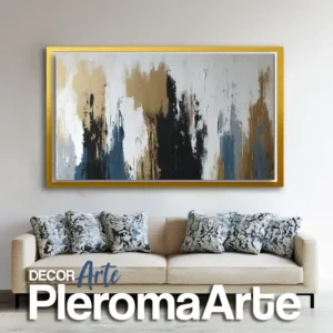 Pinturas abstractas "Solar" con marco dorado, resaltando su elegancia y luminosidad. Galería de Arte Pleroma Arte.