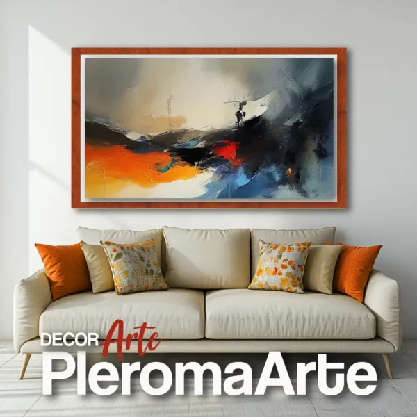 Galería de Arte Pleroma Arte - Cuadros modernos "Horizonte de Luz 2" con marco de cedro, resaltando su calidez natural.
