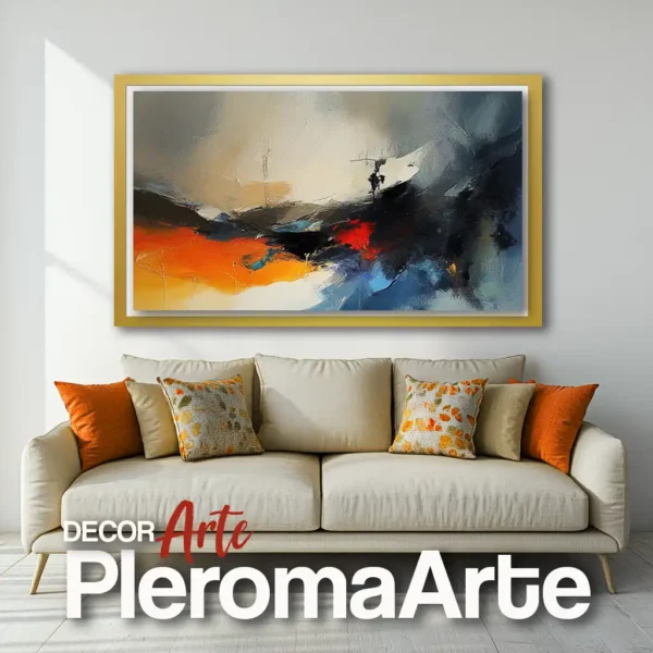Galería de Arte Pleroma Arte - Cuadros modernos "Horizonte de Luz 2" con marco champagne, transmitiendo equilibrio y modernidad.