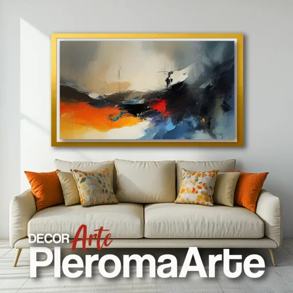 Galería de Arte Pleroma Arte - Cuadros modernos "Horizonte de Luz 2" con marco dorado, resaltando su brillo y elegancia.