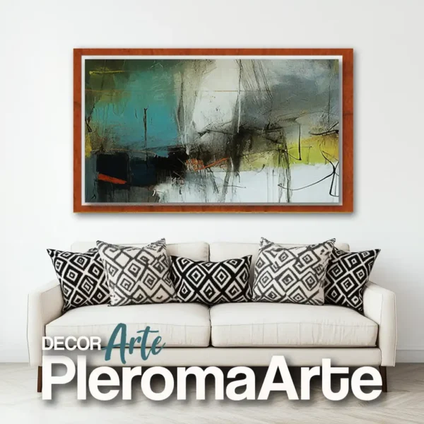 Cuadros modernos "Paisaje Abstracto" con marco de cedro, resaltando su calidez natural.