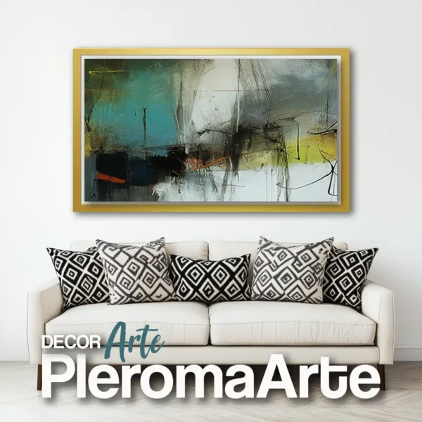 Cuadros modernos "Paisaje Abstracto" con marco champagne, transmitiendo suavidad y modernidad.