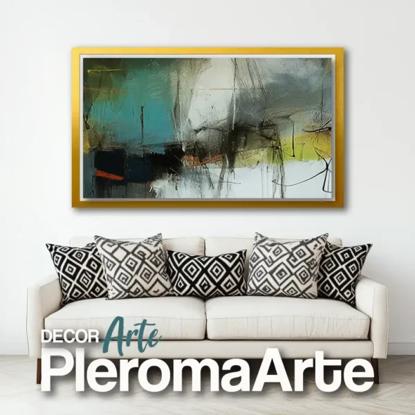 Galería de Arte Pleroma Arte - Cuadros modernos "Paisaje Abstracto" con marco dorado, resaltando su elegancia y sofisticación.
