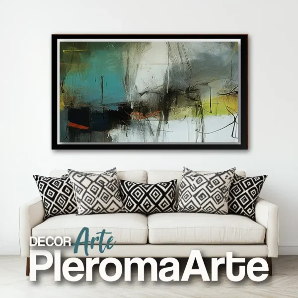 Cuadros modernos "Paisaje Abstracto" con marco negro, intensificando su contraste y profundidad.