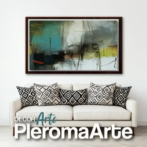 Cuadros modernos "Paisaje Abstracto" con marco nogal, resaltando su profundidad y textura.