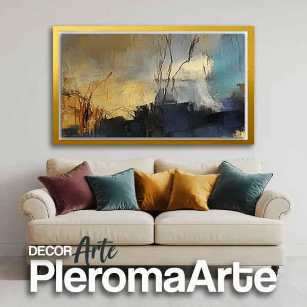 Galería de Arte Pleroma Arte - Cuadros modernos "Paisaje de Luz" con marco dorado, resaltando su calidez y elegancia.