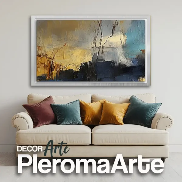 Galería de Arte Pleroma Arte - Cuadros modernos "Paisaje de Luz" con marco plateado, resaltando su modernidad y contraste.