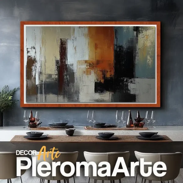 Galería de Arte Pleroma Arte - Cuadros para comedor "Armonía Elegante" con marco de cedro, resaltando su calidez y naturalidad.