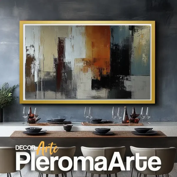 Galería de Arte Pleroma Arte - Cuadros para comedor "Armonía Elegante" con marco champagne, resaltando su suavidad y equilibrio.