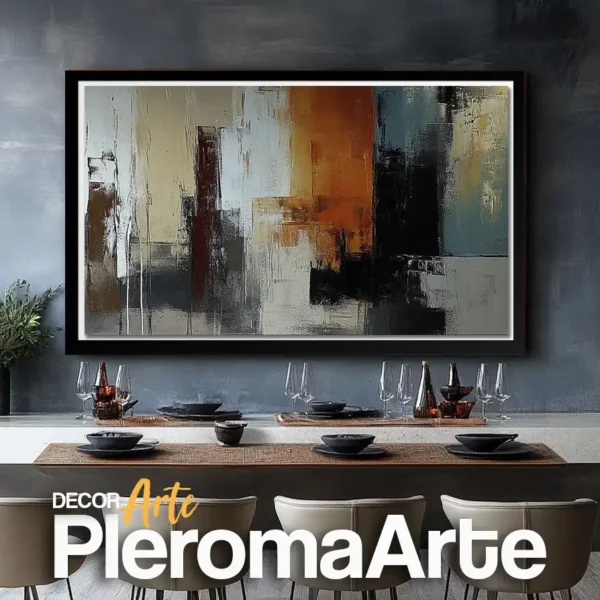 Galería de Arte Pleroma Arte - Cuadros para comedor "Armonía Elegante" con marco negro, intensificando su contraste y profundidad.