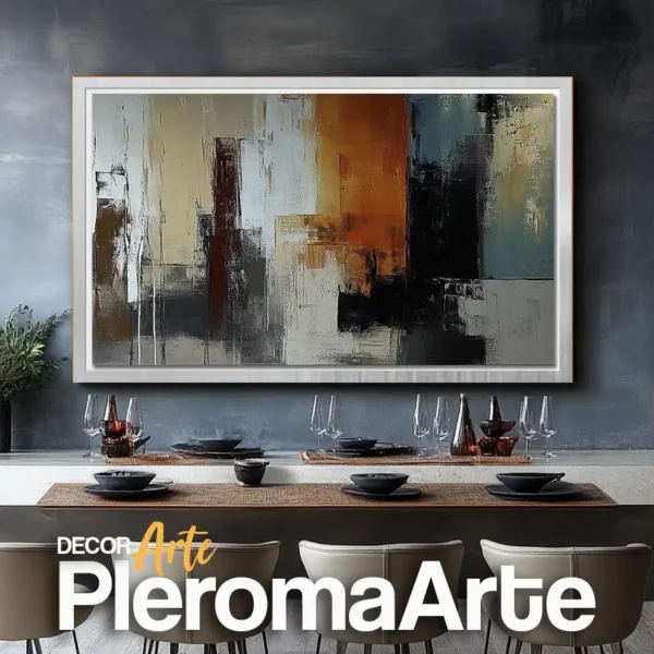 Galería de Arte Pleroma Arte - Cuadros para comedor "Armonía Elegante" con marco plateado, resaltando su estilo moderno.
