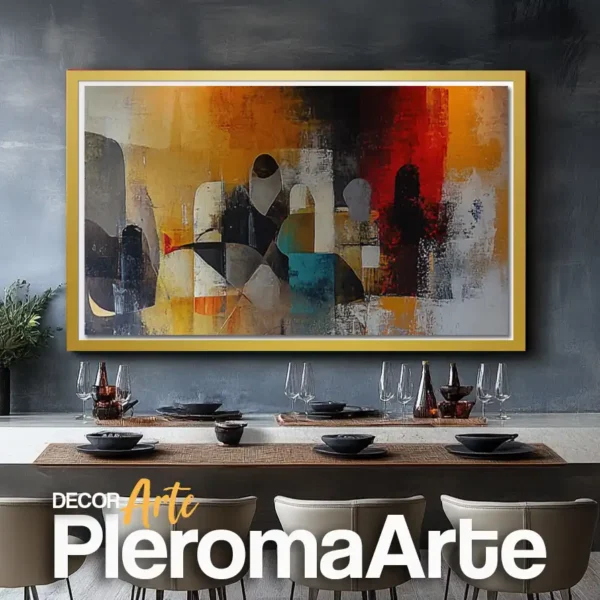 Galería de Arte Pleroma Arte - Cuadros para comedor "Paisaje Sagrado" con marco champagne, resaltando su suavidad y equilibrio.