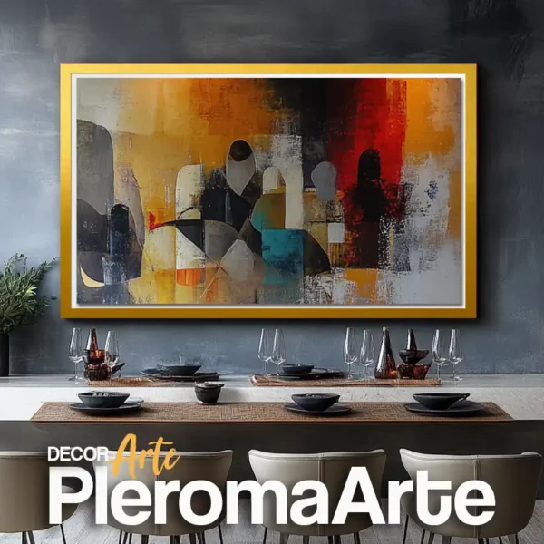 Galería de Arte Pleroma Arte - Cuadros para comedor "Paisaje Sagrado" con marco dorado, resaltando su elegancia y calidez.
