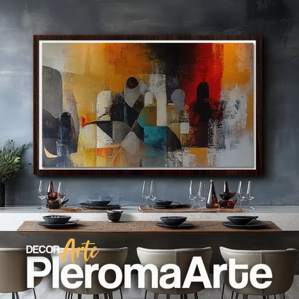 Galería de Arte Pleroma Arte - Cuadros para comedor "Paisaje Sagrado" con marco nogal, resaltando su profundidad y elegancia.