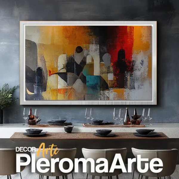 Galería de Arte Pleroma Arte - Cuadros para comedor "Paisaje Sagrado" con marco plateado, resaltando su estilo contemporáneo.