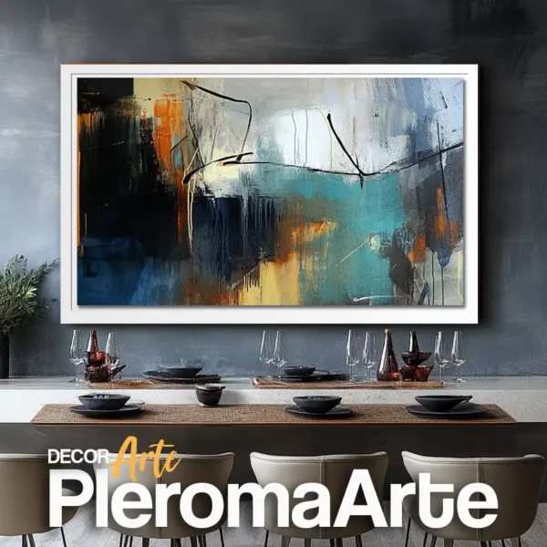 Galería de Arte Pleroma Arte - Cuadros para comedor "Sinfonía Azul" con marco blanco, resaltando su luminosidad y frescura.