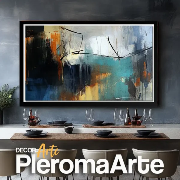 Galería de Arte Pleroma Arte - Cuadros para comedor "Sinfonía Azul" con marco negro, intensificando su contraste y profundidad.