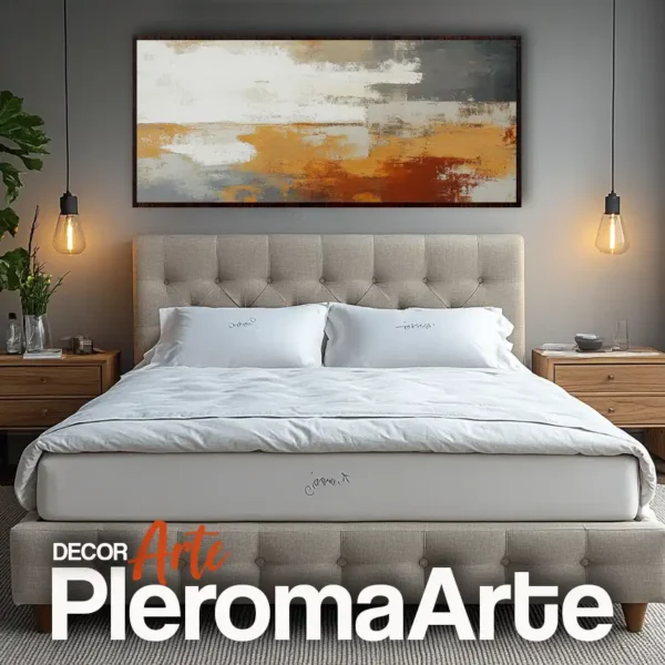 Galería de Arte Pleroma Arte - Cuadros para dormitorio "Calma Solar" con marco nogal, resaltando su profundidad y elegancia.