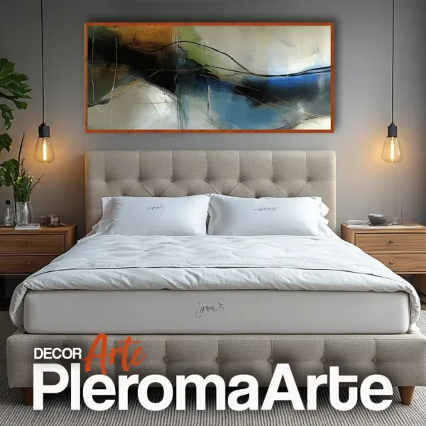 Galería de Arte Pleroma Arte - Cuadros para dormitorios "Fluir en Calma" con marco de cedro, resaltando su calidez y naturalidad.