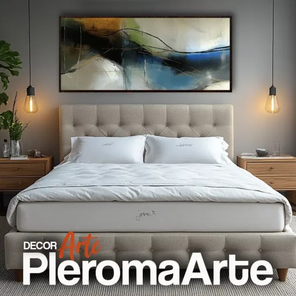Galería de Arte Pleroma Arte - Cuadros para dormitorios "Fluir en Calma" con marco nogal, resaltando su profundidad y elegancia.