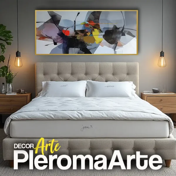 Galería de Arte Pleroma Arte - Cuadros para dormitorios "Paz Eterna" con marco champagne, resaltando su equilibrio cromático.