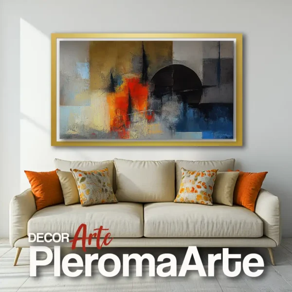 Pinturas al óleo "Atracción Solar" con marco champagne, agregando equilibrio y distinción. Galería de Arte Pleroma Arte.