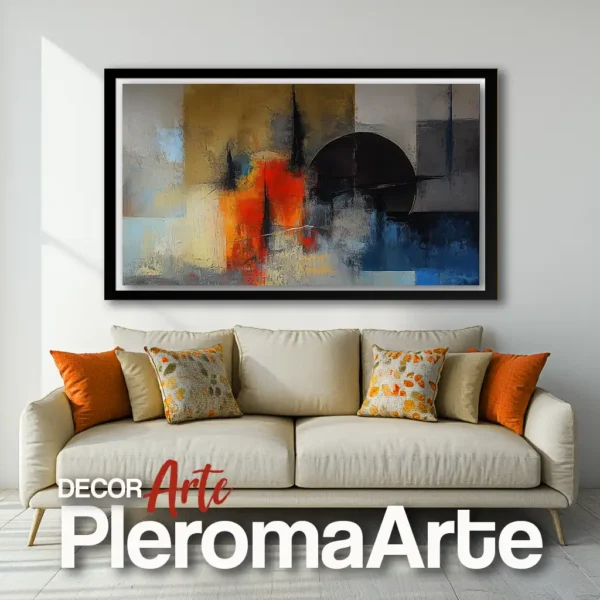 Pinturas al óleo "Atracción Solar" con marco negro, intensificando su profundidad. Galería de Arte Pleroma Arte.