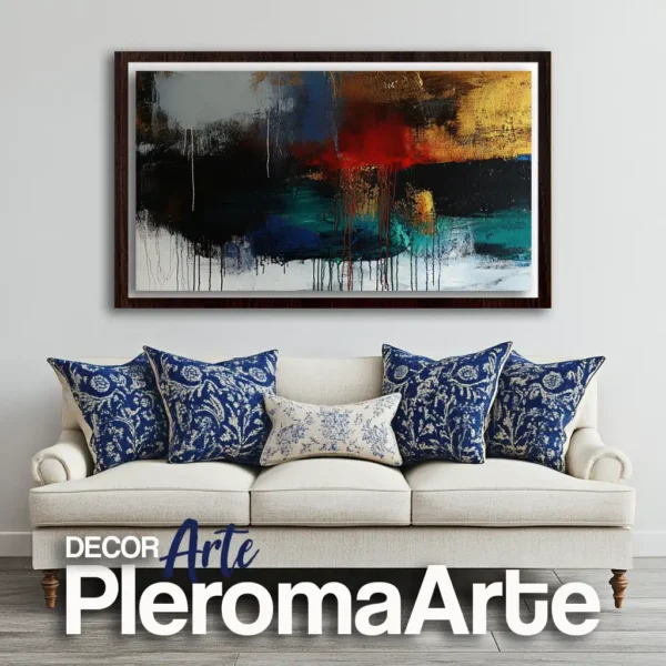 Pinturas al óleo "Destello de Luz", Galería de Arte Pleroma Arte con marco nogal, resaltando su profundidad.