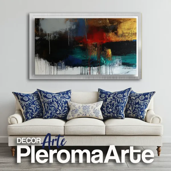 Pinturas al óleo "Destello de Luz", Galería de Arte Pleroma Arte con marco plateado, resaltando su estilo contemporáneo.