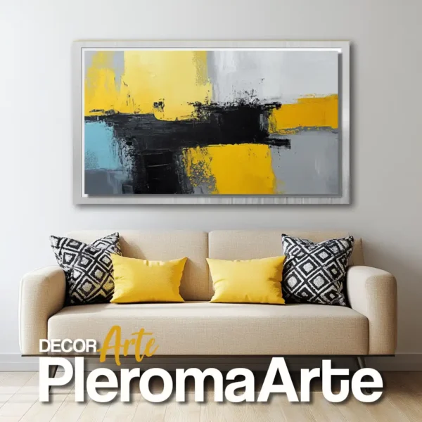 Pinturas al óleo "Luz del Sol" con marco plateado, resaltando su estilo contemporáneo. Galería de Arte Pleroma Arte.