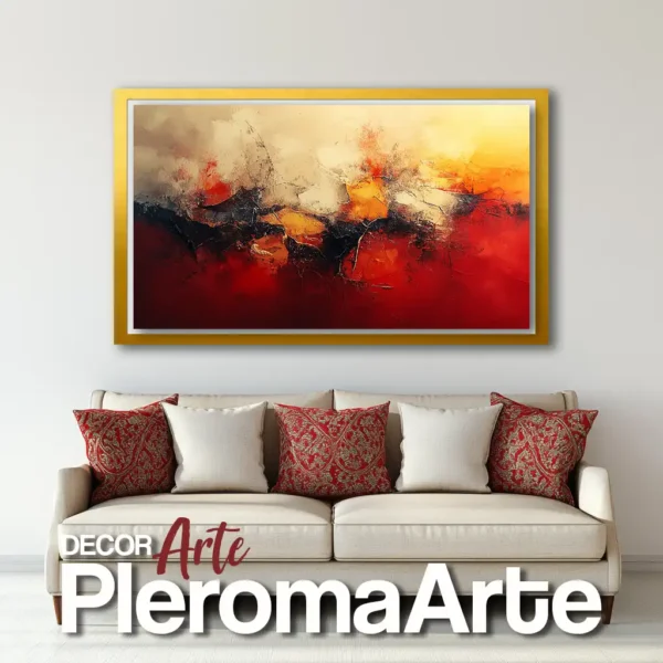 Pinturas al óleo "Rojo Carmesí", Galería de Arte Pleroma Arte con marco dorado, resaltando su calidez y elegancia.
