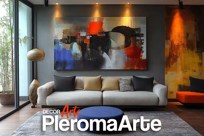 Podemos apreciar las pinturas modernas para sala que la galería de arte pleroma arte ha diseñado para realizar la venta de cuadros modernos