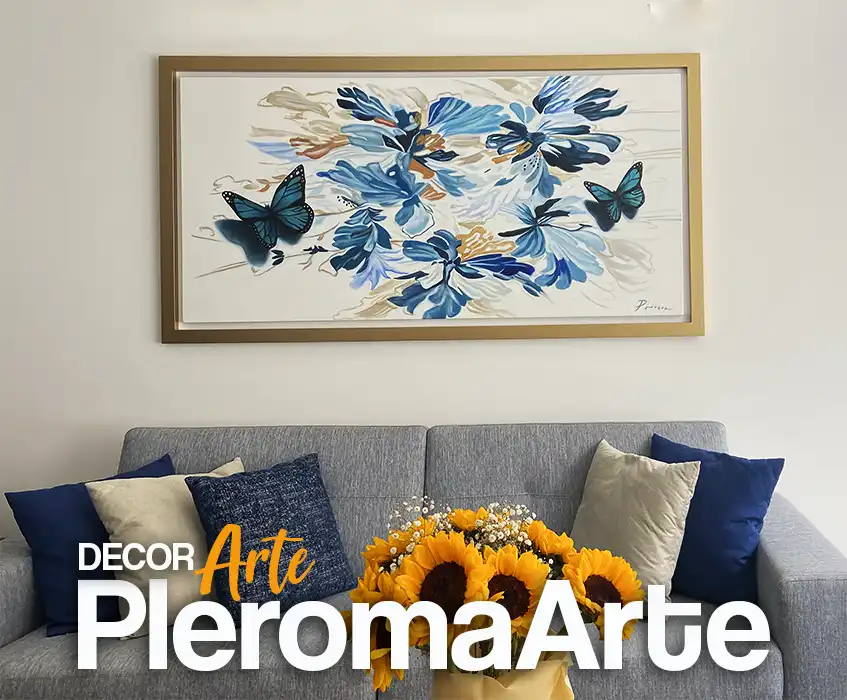 Vemos un hermoso cuadro exclusivo en una sala, el cuadro decorativo creado por la empresa Pleroma Arte