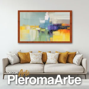 Galería de Arte Pleroma Arte – Cuadro Geometric Abstract con marco de cedro, cálido y natural.