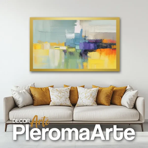 Galería de Arte Pleroma Arte – Cuadro Geometric Abstract con marco champagne, elegante y suave.