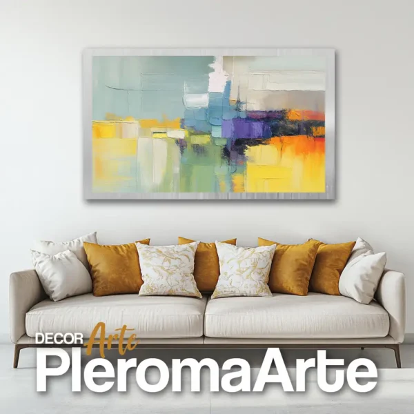 Galería de Arte Pleroma Arte – Cuadro Geometric Abstract con marco plateado, moderno y fresco.